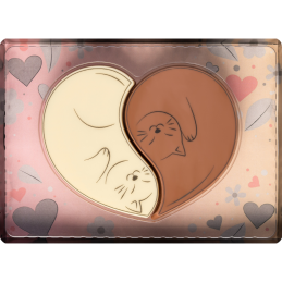 op. 50 g - dwukolorowe serce z rysunkiem kotów - czekoladowy prezent na walentynki - nr. kat 10366 CCW