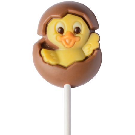op. 15 g - Kurczak w skorupce - dekoracyjny lizak z mlecznej czekolady - dł. 150 mm - nr. kat. 10554