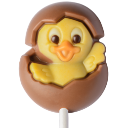 op. 15 g - Kurczak w skorupce - dekoracyjny lizak z mlecznej czekolady - dł. 150 mm - nr. kat. 10554