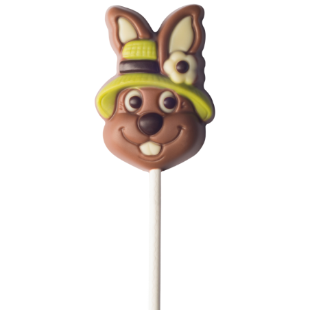 op. 15 g - Zając w kapeluszu - dekoracyjny lizak z mlecznej czekolady - dł. 150 mm - nr. kat. 10043