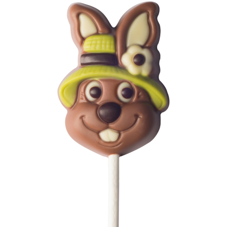 op. 15 g - Zając w kapeluszu - dekoracyjny lizak z mlecznej czekolady - dł. 150 mm - nr. kat. 10043