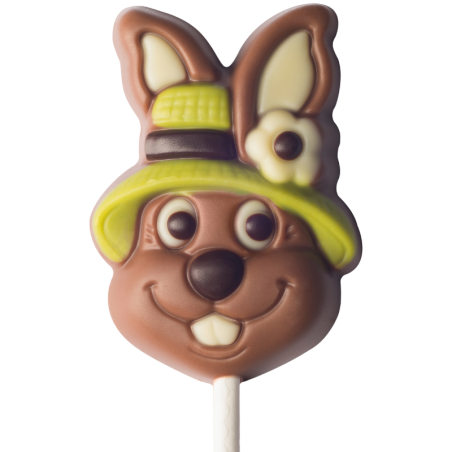 op. 15 g - Zając w kapeluszu - dekoracyjny lizak z mlecznej czekolady - dł. 150 mm - nr. kat. 10043