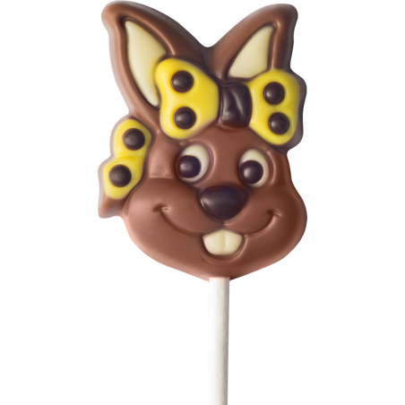 op. 15 g - zając z kokardą - dekoracyjny lizak z mlecznej czekolady - dł. 150 mm - nr. kat. 10031
