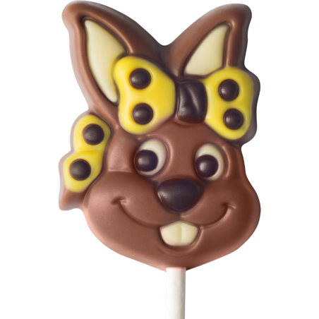 op. 15 g - zając z kokardą - dekoracyjny lizak z mlecznej czekolady - dł. 150 mm - nr. kat. 10031