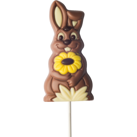 op. 35 g - królik z kwiatkiem - dekoracyjny lizak z mlecznej czekolady - dł. 164 mm - nr. kat. 10789