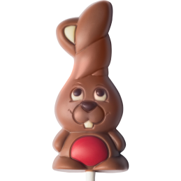 op. 25 g - króliczek z czerwonym brzuszkiem - dekoracyjny lizak z mlecznej czekolady - dł. 168 mm - nr. kat. 10776