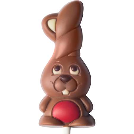 op. 25 g - króliczek z czerwonym brzuszkiem - dekoracyjny lizak z mlecznej czekolady - dł. 168 mm - nr. kat. 10776