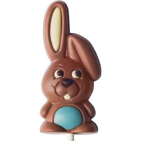 op. 25 g - króliczek z niebieskim brzuszkiem - dekoracyjny lizak z mlecznej czekolady - dł. 168 mm - nr. kat. 10776