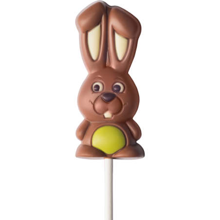 op. 25 g - króliczek z zielonym brzuszkiem - dekoracyjny lizak z mlecznej czekolady - dł. 168 mm - nr. kat. 10776