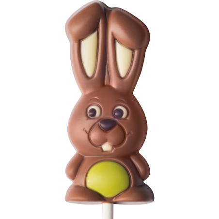 op. 25 g - króliczek z zielonym brzuszkiem - dekoracyjny lizak z mlecznej czekolady - dł. 168 mm - nr. kat. 10776