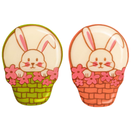 op. 180 szt. Zające w koszykach - zestaw czekoladowych dekoracji na Wielkanoc - wym. 26 x 35 mm - nr. kat. 33419 Barbara Decor