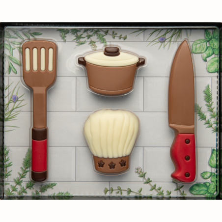 op. 125 g - Czekoladowe akcesoria kuchenne - zestaw dla kucharza - pakiet prezentowy w pudełku