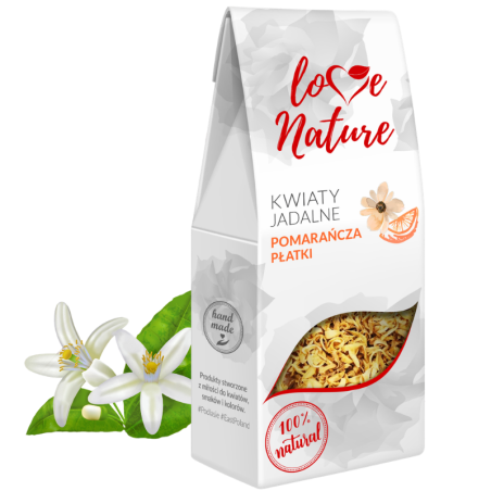 op. 20 g Kwiat pomarańczy - suszone kwiaty jadalne - Love Nature - płatki kwiatów do dekoracji cukierniczych