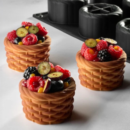 PX43127 Panier Pavoni Italia - cukiernicza forma silikonowa - koszyk wiklinowy - śr. 74 x wys. 45 mm / poj. 135 ml x 12 porcji