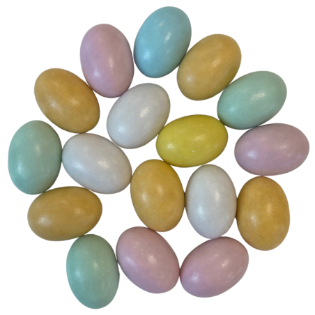 op. 800 g Jajka czekoladowe z nadzieniem - pastelowy mix kolorów - dł. 30 x szer. 20 mm - Dekorpol