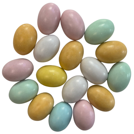 op. 800 g Jajka czekoladowe z nadzieniem - pastelowy mix kolorów - dł. 30 x szer. 20 mm - Dekorpol