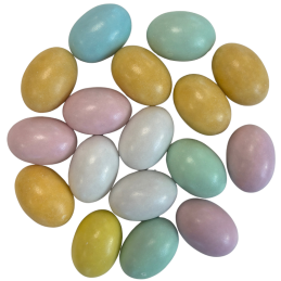 op. 160 g Jajka czekoladowe z nadzieniem - pastelowy mix kolorów - dł. 30 x szer. 20 mm - Dekorpol