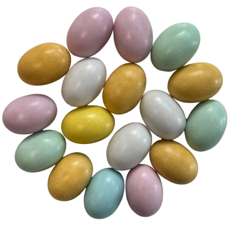 op. 160 g Jajka czekoladowe z nadzieniem - pastelowy mix kolorów - dł. 30 x szer. 20 mm - Dekorpol