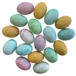 op. 160 g Jajka czekoladowe z nadzieniem - marmurkowy mix kolorów - dł. 30 x szer. 20 mm - Dekorpol