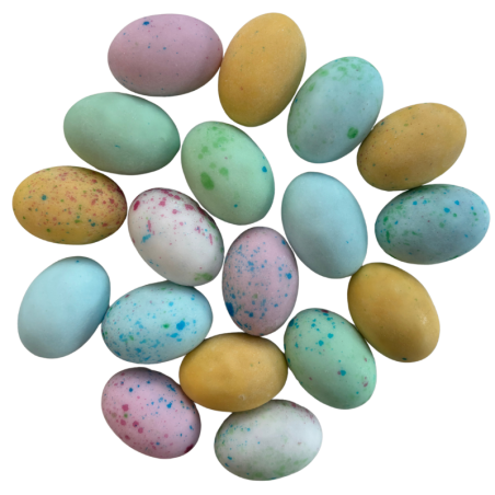 op. 160 g Jajka czekoladowe z nadzieniem - marmurkowy mix kolorów - dł. 30 x szer. 20 mm - Dekorpol