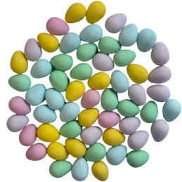 op. 200 g Małe czekoladowe jajka z nadzieniem - pastelowy mix kolorów - dł. 18 x szer. 13 mm - Dekorpol