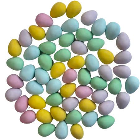 op. 200 g Małe czekoladowe jajka z nadzieniem - pastelowy mix kolorów - dł. 18 x szer. 13 mm - Dekorpol