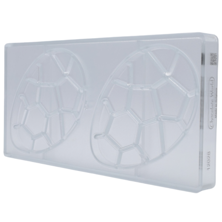 CW12028 Chocolate World - forma z poliwęglanu do czekoladowych jajek - dł. 140 x szer. 92 x wys. 10 mm / poj. 2 x 100 g