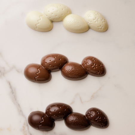 CW12188 Chocolate World - forma z poliwęglanu do batonów - pisanki - dł. 118 x szer. 42 x wys. 15 mm / poj. 38 g x 6 batonów