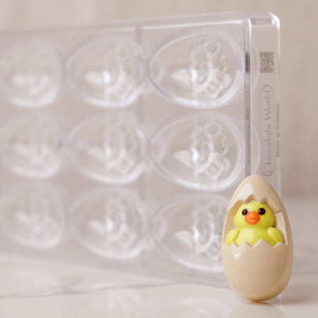 CW12190 Chocolate World - forma z poliwęglanu do wielkanocnych pralin - dł. 59 x szer. 34 x wys. 20 mm / poj. 28 g x 12 pralin