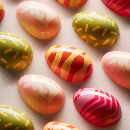 Pisanki - wielkanocny zestaw do dekorowania pralin - forma z Tritanu + stemple silikonowe - Uovo 01 & Choco Stamp E - Silikomart