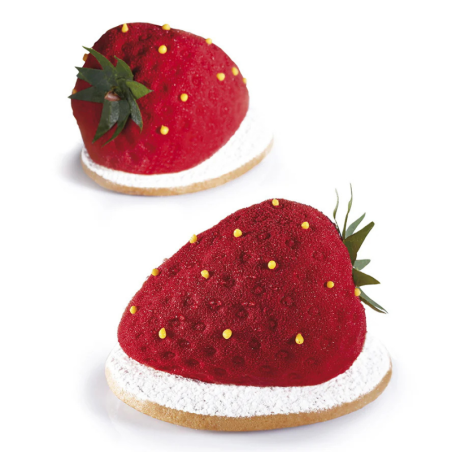 PX4333 Truskawka - forma silikonowa do deserów w kształcie owoców - dł. 71 x szer. 54 x wys. 46 mm / poj. 90 ml x 20 porcji