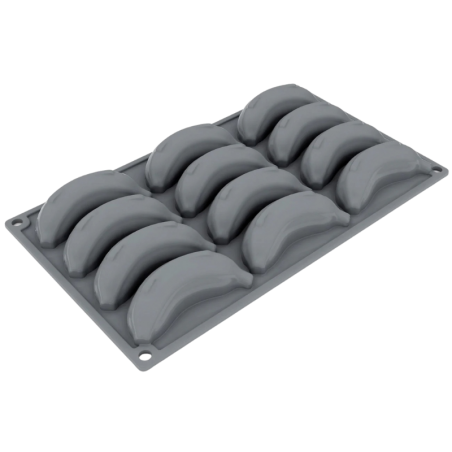 GG035 Baby Banana - forma silikonowa do deserów i dekoracji - banan - dł. 90 x szer. 40.5 x wys. 25 mm / poj. 40 ml x 12 porcji