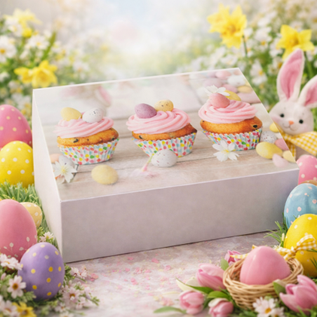 1 szt. PUDEŁKO KLAPOWE WIELKANOCNE - MUFFINKA 25/15/8 CM LIV OPAKOWANIA kartonowe opakowanie na wielkanocne wypieki