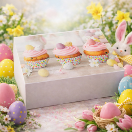 1 szt. PUDEŁKO KLAPOWE WIELKANOCNE - MUFFINKA 25/15/8 CM LIV OPAKOWANIA kartonowe opakowanie na wielkanocne wypieki