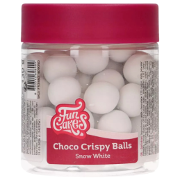 op. 130 g Białe chrupiące kulki czekoladowe do dekoracji - śr. 20 mm - choco crispy balls snow white - Fun Cakes