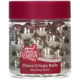 op. 130 g Srebrne chrupiące kulki czekoladowe do dekoracji - śr. 20 mm - choco crispy balls dazzling silver - Fun Cakes