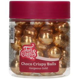 op. 130 g Złote chrupiące kulki czekoladowe do dekoracji - śr. 20 mm - choco crispy balls gorgeous gold - Fun Cakes