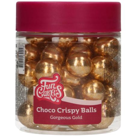 op. 130 g Złote chrupiące kulki czekoladowe do dekoracji - śr. 20 mm - choco crispy balls gorgeous gold - Fun Cakes