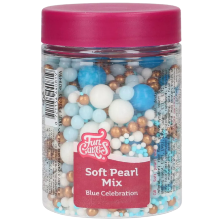 op. 80 g Blue Celebration - mieszanka perełek cukrowych w różnych rozmiarach - posypka dekoracyjna - Fun Cakes