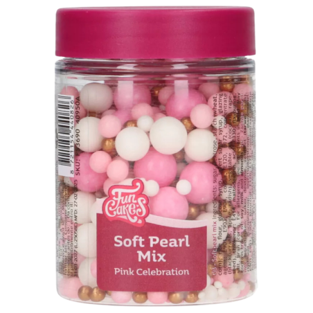 op. 80 g Pink Celebration - mieszanka perełek cukrowych w różnych rozmiarach - posypka dekoracyjna - Fun Cakes
