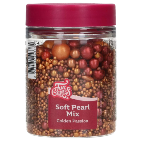 op. 80 g Golden Passion - mieszanka perełek cukrowych w różnych rozmiarach - posypka dekoracyjna - Fun Cakes
