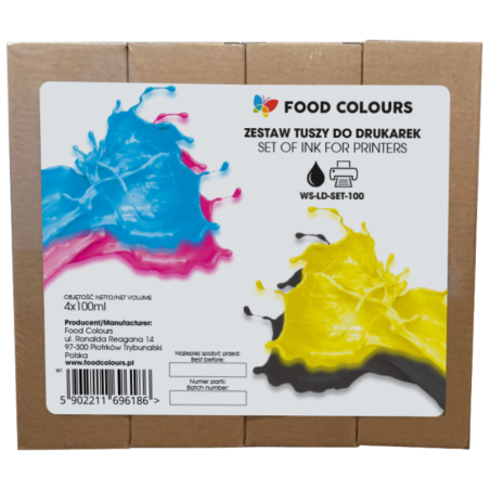 op. 4 x 100 ml Tusz spożywczy w płynie - zestaw czterech podstawowych kolorów - nr. kat. WS-LD-SET-100 Food Colours