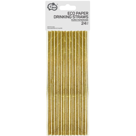 op. 24 szt. Błyszczące złote słomki papierowe - do zimnych napojów - śr. 6 mm x dł. 197 mm - GoDan