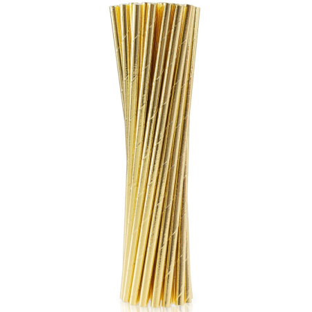 op. 24 szt. Błyszczące złote słomki papierowe - do zimnych napojów - śr. 6 mm x dł. 197 mm - GoDan