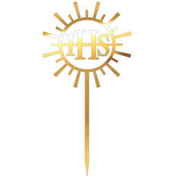 Złoty lustrzany Topper - IHS - akrylowa dekoracja na tort komunijny - wys. 19 x szer. 9.5 cm - nr. kat. 064LZ