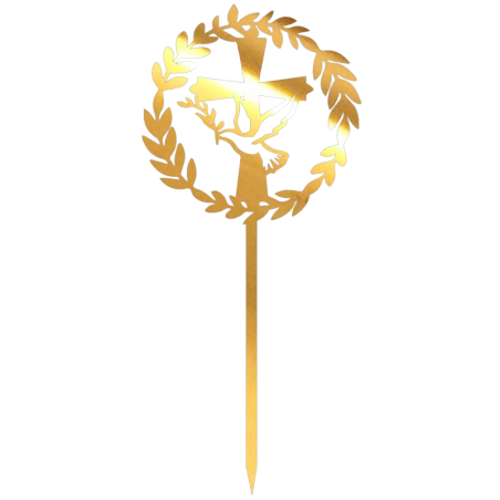 Złoty lustrzany Topper - krzyż - akrylowa dekoracja na tort komunijny - wys. 19 x szer. 9.5 cm - nr. kat. 064LZ