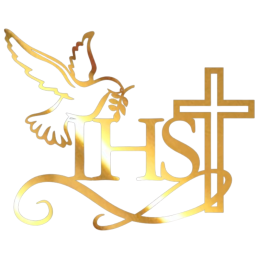 IHS - złota lustrzana dekoracja na tort komunijny - wys. 85 x szer. 105 mm - nr. kat. 256LZ