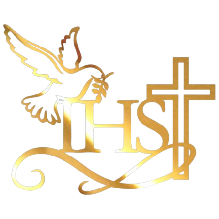 IHS - złota lustrzana dekoracja na tort komunijny - wys. 85 x szer. 105 mm - nr. kat. 256LZ