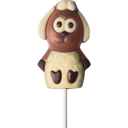 op. 25 g - wesoła owieczka - dekoracyjny lizak z mlecznej czekolady - dł. 137 mm - nr. kat. 10784