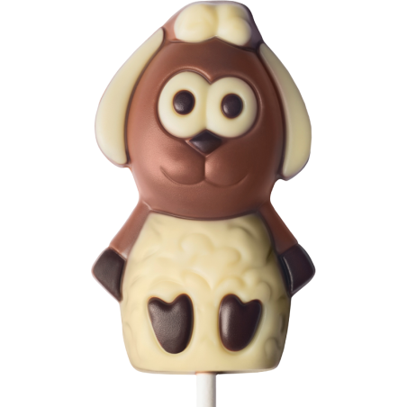 op. 25 g - wesoła owieczka - dekoracyjny lizak z mlecznej czekolady - dł. 137 mm - nr. kat. 10784